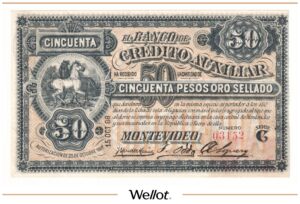 50 Песо 1887 Уругвай Вспомогательный Кредитный Банк AUNC